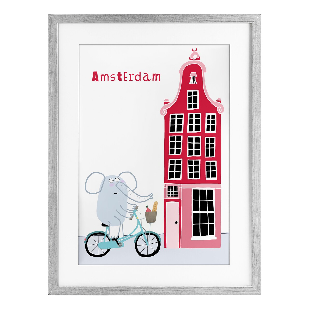Stupell Industries Elephant & Amsterdam Building Framed Print Under Glass, design by Carla Daly